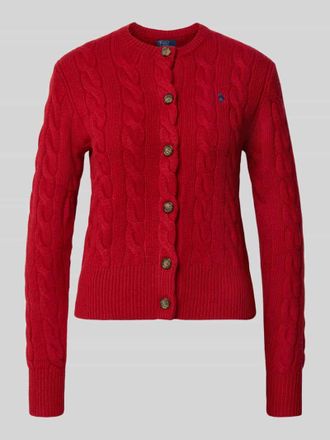 Polo Ralph Lauren Cardigan aus Wolle-Kaschmir-Mix mit Label-Stitching in Dunkelrot, Gr&ouml;&szlig;e L
