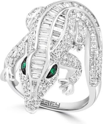 Effy 14K White Gold Diamond & Emerald Crocodile Ring in 14K Gold at Nordstrom, Size 7