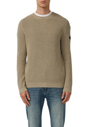 s.Oliver Strickpullover S.OLIVER, Herren, Gr. L, schwarz stone beige, Strick, Obermaterial: 100% Baumwolle, Strukturmuster, unifarben, regular fit normal, Rund