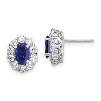 Diamond2Deal 14k White Gold 1 1/5 Ct Lab Grown Diamond and Oval Created Sapphire Halo Stud Earrings