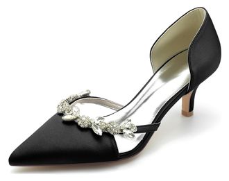 Minitoo Womens Elegant Bridal Heels Kitten Low Heel Wedding Evening Prom Pumps Shoes BR041 Black UK 7.5