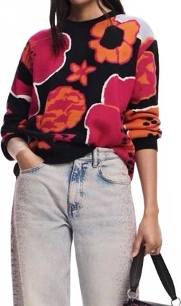 Desigual Floral Long Sleeve Sweater In Black