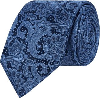Monti Seidenkrawatte mit Paisley-Muster in Blau, Größe 1