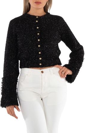 Paco Rabanne Ladies Black Metallic Cropped Cardigan, Size Small