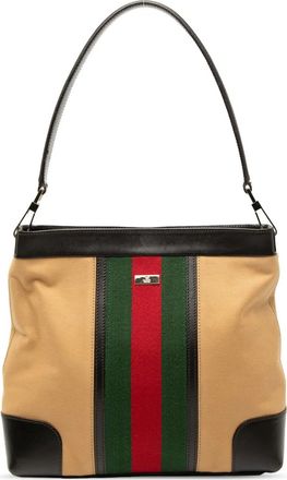 Gucci Borsa a spalla in tela GG con decorazione Web 2000-2015 - Marrone