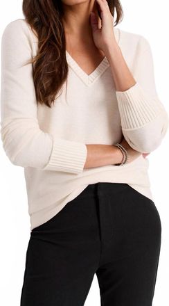 Nic+Zoe Baby Garter V-Neck Sweater In Classic Cream