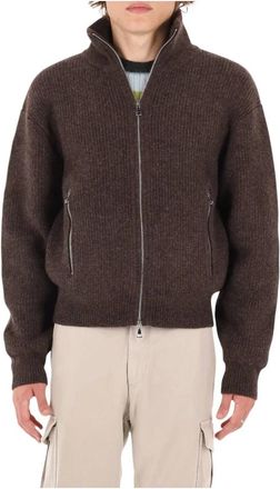 Officine G&eacute;n&eacute;rale Florys Full-Zip Cardigan - Heren - Vesten - Bruin - L - Wol - Truien & Vesten