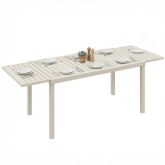 OUTSUNNY Mesa De Jard&iacute;n Extensible 150/225x85x75 Cm, Mesa De Comedor Exterior Extensible De Aluminio Con Tablero De Listones Para 6-8 Personas, Blanco