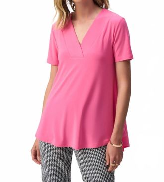 Joseph Ribkoff V-Neck Short Sleeve Flared Top In Bubble Gum