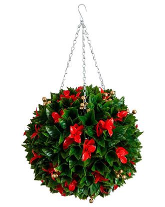 Nearly Natural 15In. Uv Resistant Artificial Red Tip Photinia Christmas Hanging Ball