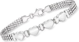 Ross-Simons Italian Sterling Silver Beaded Bracelet With Hearts