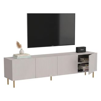Dmora Mueble De Tv Varenna, Aparador De Sal&oacute;n Con Cuatro Puertas Batientes, Elevado Del Suelo, 200 X 42 X 52 Cm, Beige