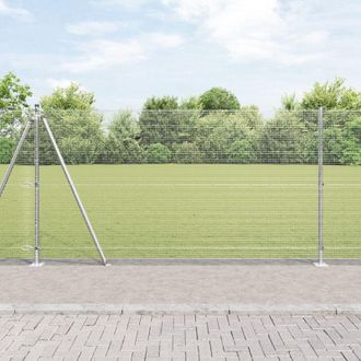 Berkfield Home Welded Wire Fence with 7 Flanged Posts 1.2 x 10 m Galvanised Steel in Silver