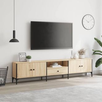 Berkfield Home TV Cabinet with Drawer Sonoma Oak 200x25x44 cm Engineered Wood in Natural | Size: 200 x 25 x 44 cm