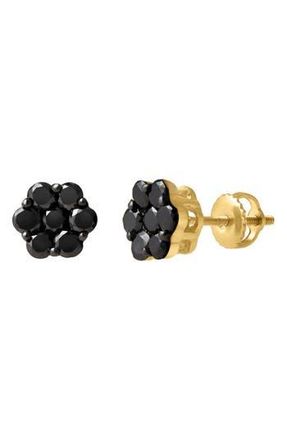 LuvMyJewelry Black Diamond Floral Stud Earrings in 10K Yellow Gold at Nordstrom Rack