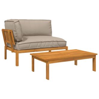vidaXL Juego De Sof&aacute; Con Coj&iacute;n 2 Pcs Taup&eacute; Madera De Acacia S&oacute;lida Vidaxl
