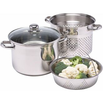 Kitchen Craft KitchenCraft World of Flavours - Cuocipasta con colino e cestello per la cottura a vapore, confezione regalo, cuocipasta a induzione, acciaio inox, 4L