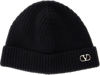 Valentino Garavani VLogo Signature Beanie - Heren - Hoeden - Zwart - ONE Size - Kasjmier - Accessoires