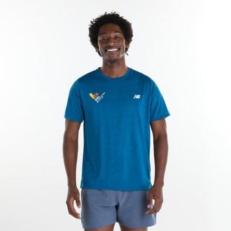 New Balance Uomo Valencia Marathon Athletics T-Shirt in Blu, Maglia di Poliestere, Taglia XL