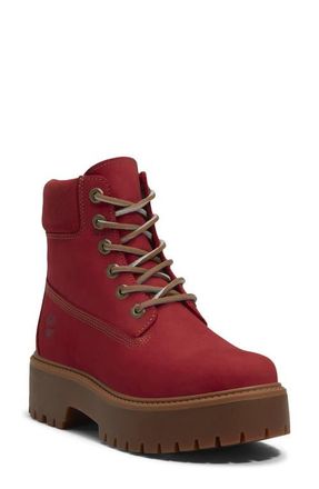 Timberland Stone Street 6-Inch Waterproof Lace-Up Leather Boot in Medium Red Nubuck at Nordstrom, Size 8.5