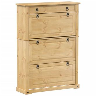 Berkfield Home Shoe Cabinet Corona 99x32x138 cm Solid Wood Pine in Tan | Size: 99 x 32 x 138 cm