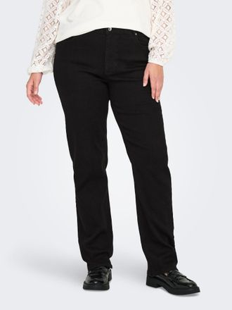 Only Carmakoma Straight-Jeans ONLY CARMAKOMA CARCRUZ EX HW STRAIGHT DNM PIMBOX BF, Damen, Gr. 42, L&auml;nge 32, schwarz denim, Denim/Jeans, Obermaterial: 60% Baumwolle, 