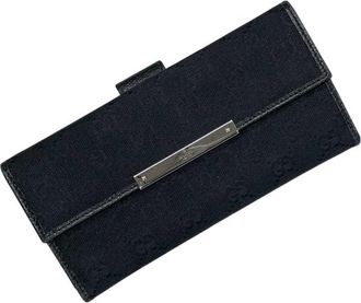 Gucci Black Gg Canvas Leather Long Wallet (Bi-Fold) (Pre-Owned)
