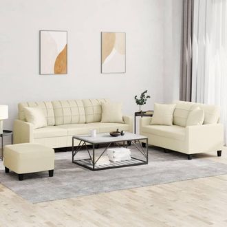 vidaXL Vidaxl - Juego De Sof&aacute;s Con Cojines 3 Piezas Cuero Sint&eacute;tico Color Crema