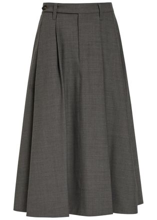 Brunello Cucinelli Tailored Pleated Wool-blend Midi Skirt - Grey - 44 (UK12 / M)