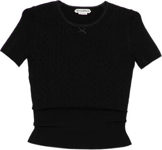 J.W.Anderson Tops, Dames, Zwart, S, Polyester, Pointelle Gebreid T-shirt