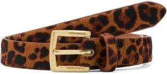 Mango Leopard Print Calf Hair Belt in Brown at Nordstrom, Size Medium