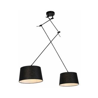 QAZQA Moderno L&aacute;mpara Colgante Negra Con Pantallas De Lino Negras De 35 Cm 2 Luces - Blitz Acero /lino Cil&iacute;ndra /alargada /redonda Adecuado Para Led Max. 2 