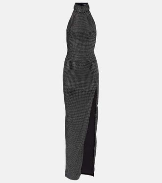 Balmain Rhinestone-embellished velvet maxi dress