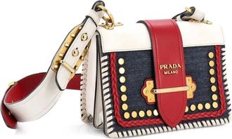 Prada Cahier Embellished Denim and Leather Small crossbody bag - Veelkleurig