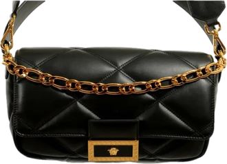 Versace Womens La Medusa Chain Quilted Calfskin Leather Crossbody Bag In Black