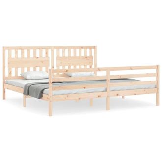 Berkfield Home Bed Frame with Headboard 200x200 cm Solid Wood in Light Tan