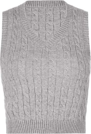 Generic Cropped Sweater Vest Women - Sleeveless Jumpers for Women UK Round Neck - Plaid Waistcoat Casual Pullover Knitwear Tops Knitted Vest Plain Tank Top Ro