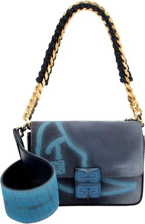 Givenchy Blue Calfskin & Canvas 4G Small Shoulder Bag (Authentic Pre-Loved)