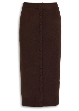 Victoria Beckham Button-embellished Wool-blend Midi Skirt - Chocolate - S (UK8-10 / S)