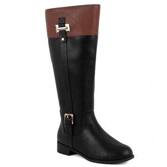 Jones New York Womens Riding Boots - Classic Knee-High Dress Boots with Gold Buckle Detail, Side Zipper, and Comfortable Low Heel for Work or Casual Wear, Black Cong