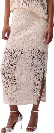 Liu Jo Macram&eacute; Midi Rok - Dames - Midirokken - Beige - L - Katoen - Rokken