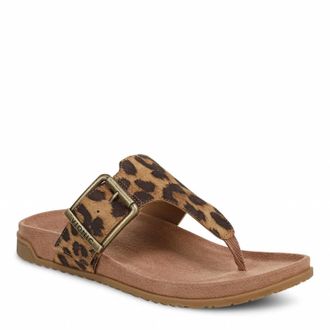 Vionic Womens Emma Thong Sandals In Tan Leopard Suede
