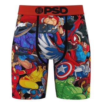 PSD Mens Marvel Print Boxer Briefs - 7 Inch Inseam Breathable and Supportive Mens Underwear with Moisture-Wicking Fabric, Marvel Squad, M
