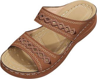 Generic Womens Orthopedic Sandals Wedge Sandals for Women Comfortable Summer Platform Sandals Slip on Walking Beach Wedges Shoes, Brown, 8.5 US