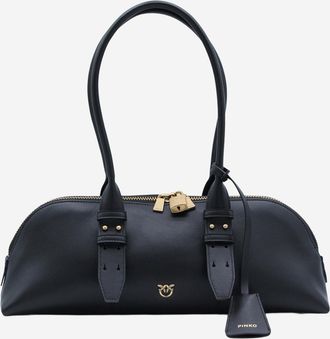 Pinko Womens Leather Bowling Bag Escape Horizontal Black Handbags Hand