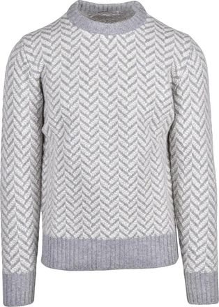 KANGRA Chevron Knit Crewneck Sweater In Extrafine Merino Wool
