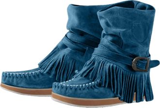 Generic Knee High Boots Women Fringe Tassel Flat Ankle Cowboy Boots for Women Short Cowgirl Booties Western Fringed Ankle Boots Booties Fall Winter Shoes Foot