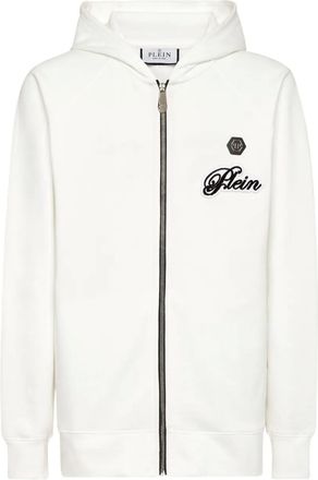 Philipp Plein Felpa Basic Signature con cappuccio e zip - Bianco