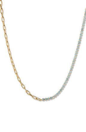 Brook & York Isabella Mini Birthstone Tennis & Paper Clip Chain Necklace in Gold/December at Nordstrom