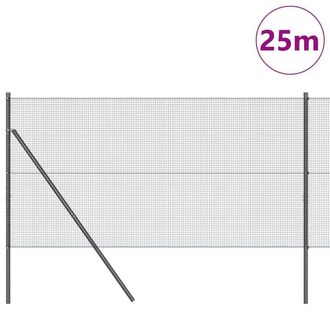 Berkfield Home Modern Welded Wire Fence with 13 Posts Grey 1.4x25 m Steel